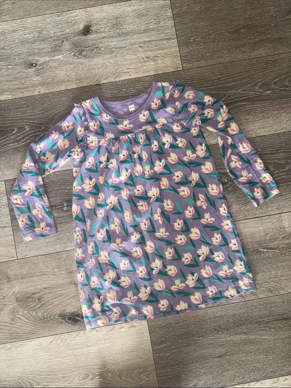 Tea size 5 Girls' Purple Floral Long-Sleeve Dress